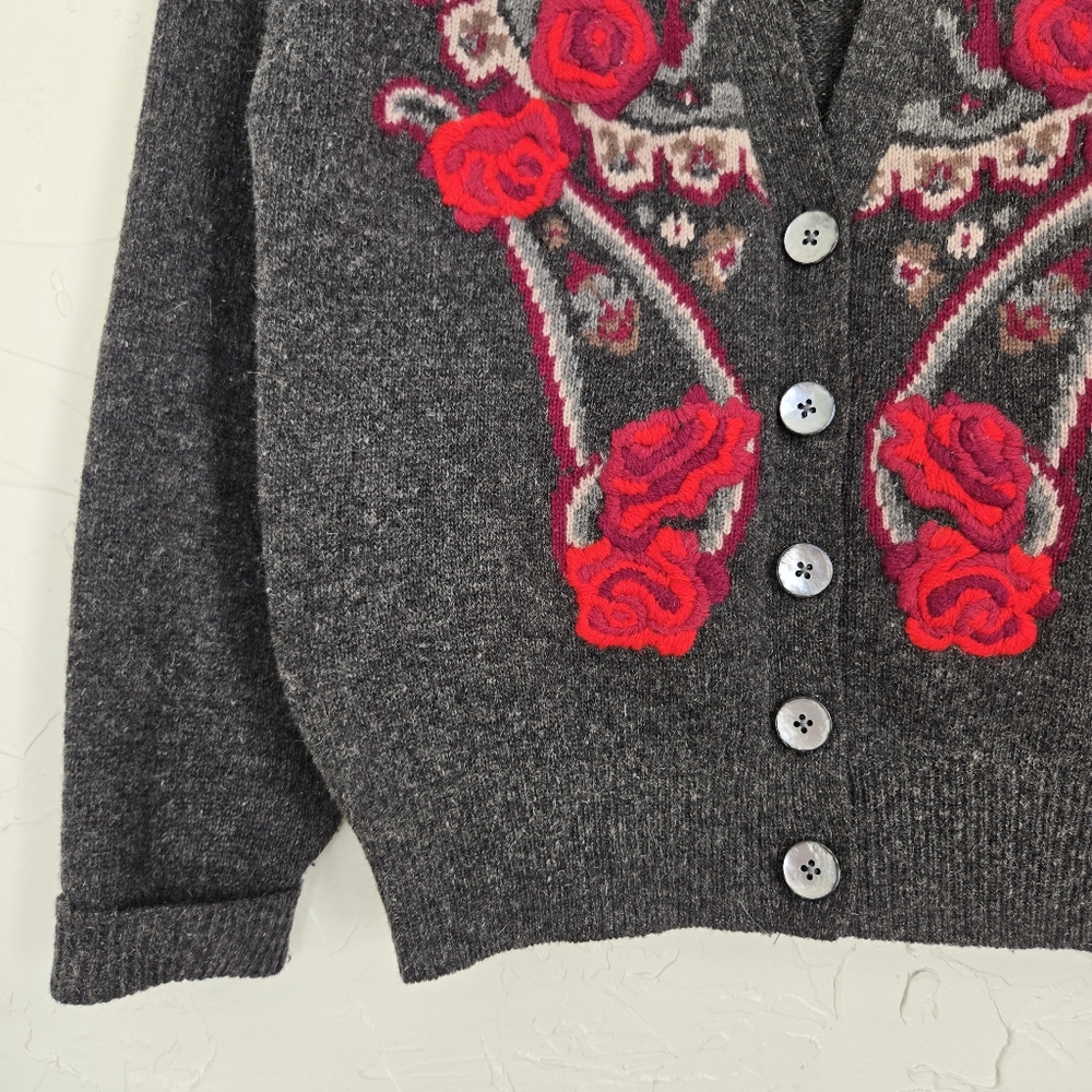 Vintage Wool Embroidered Rose Sweater - Picture 4 of 7